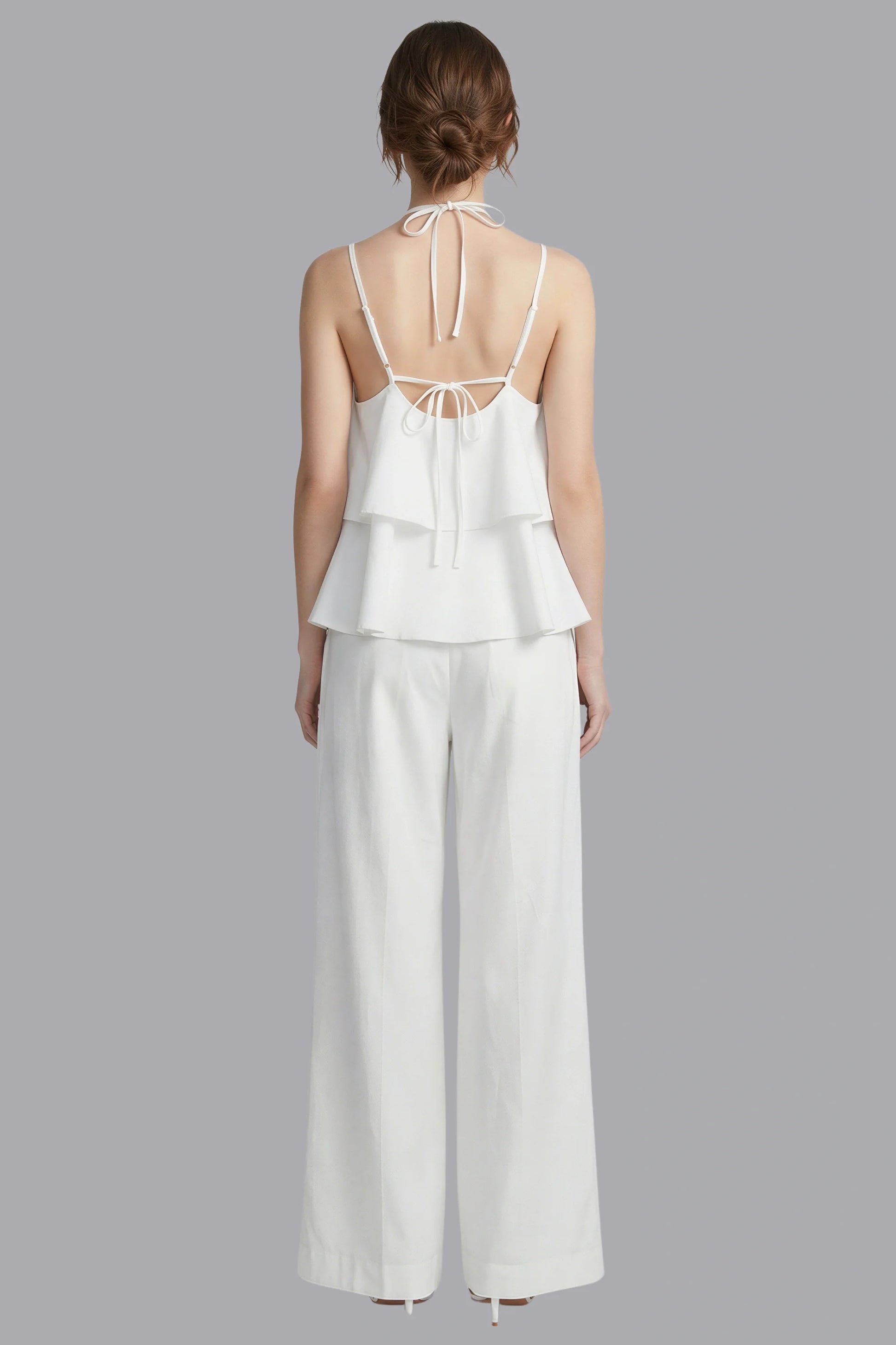 Butterfly Sleeve Top and Wide Leg Pants Set White