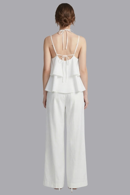 Butterfly Sleeve Top and Wide Leg Pants Set White