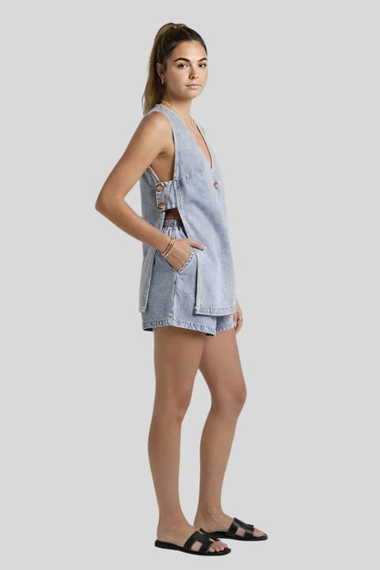 Casual Denim Vest And Shorts Set Color: