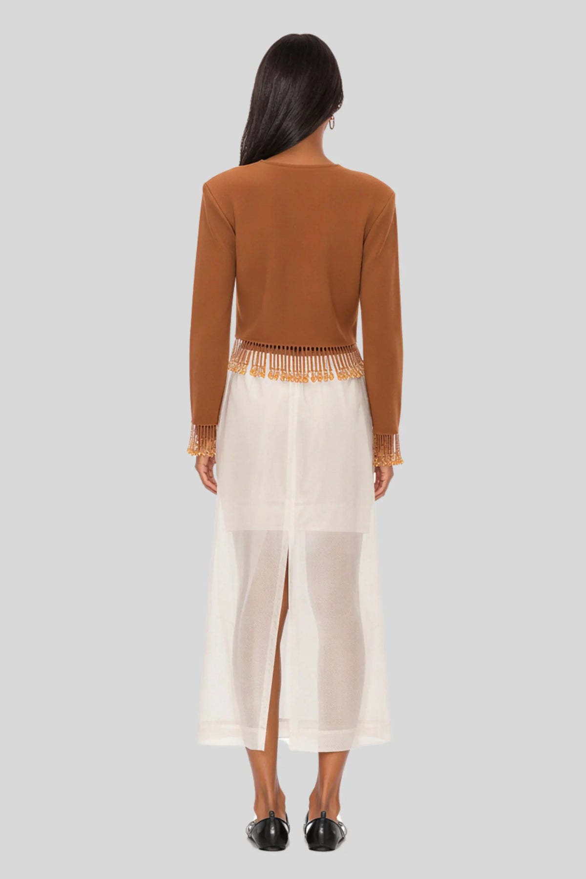 Cognac Fringe Trim Crop Cardigan Cognac