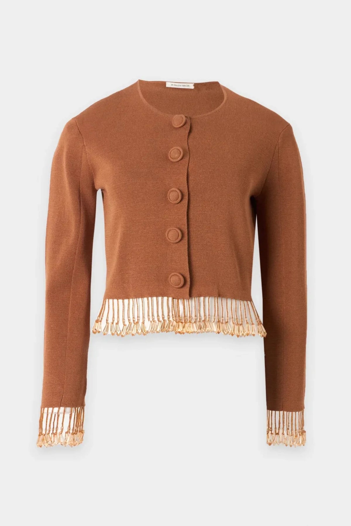 Cognac Fringe Trim Crop Cardigan Cognac