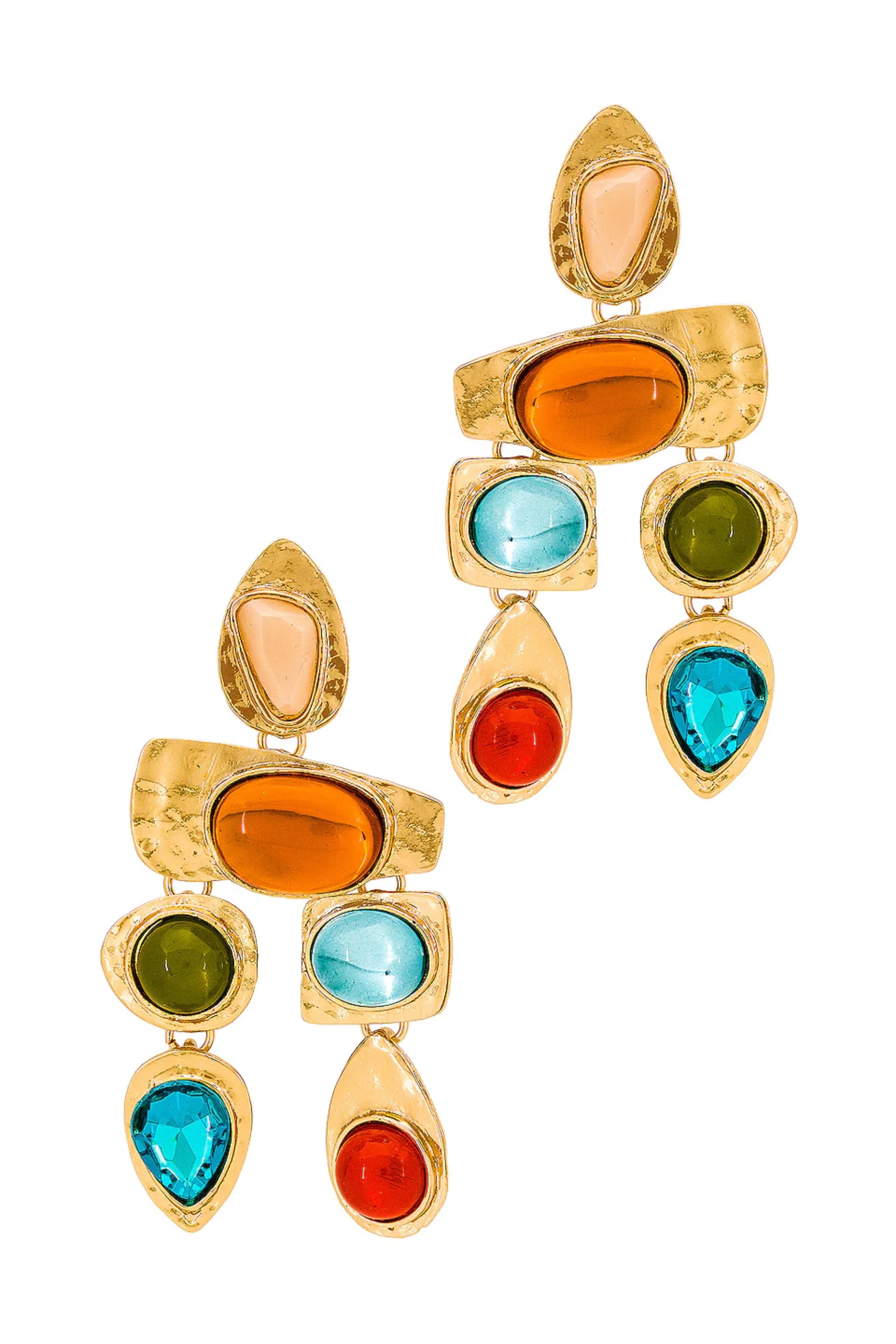 Multicolor Gemstone Geometric Drop Earrings Multicolor