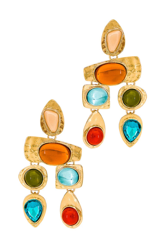 Multicolor Gemstone Geometric Drop Earrings Multicolor