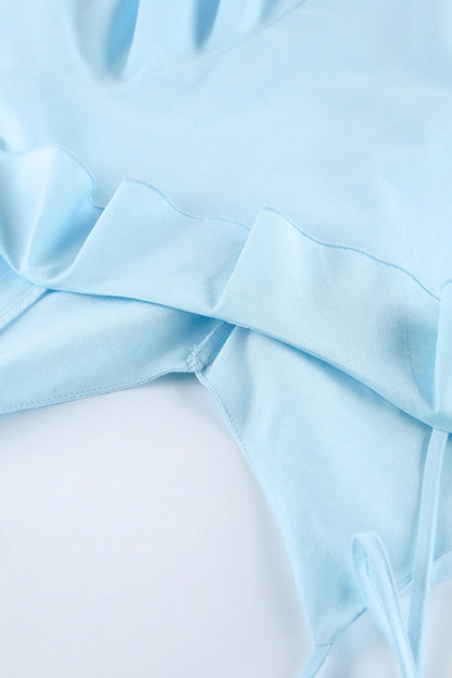 Cotton-Linen Ruffle Tank & Wide-Leg Flared Pants Set Teal