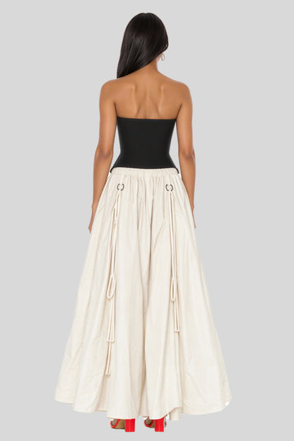 Cream Transformable Drawstring Skirt in Lightweight Nylon Cream
