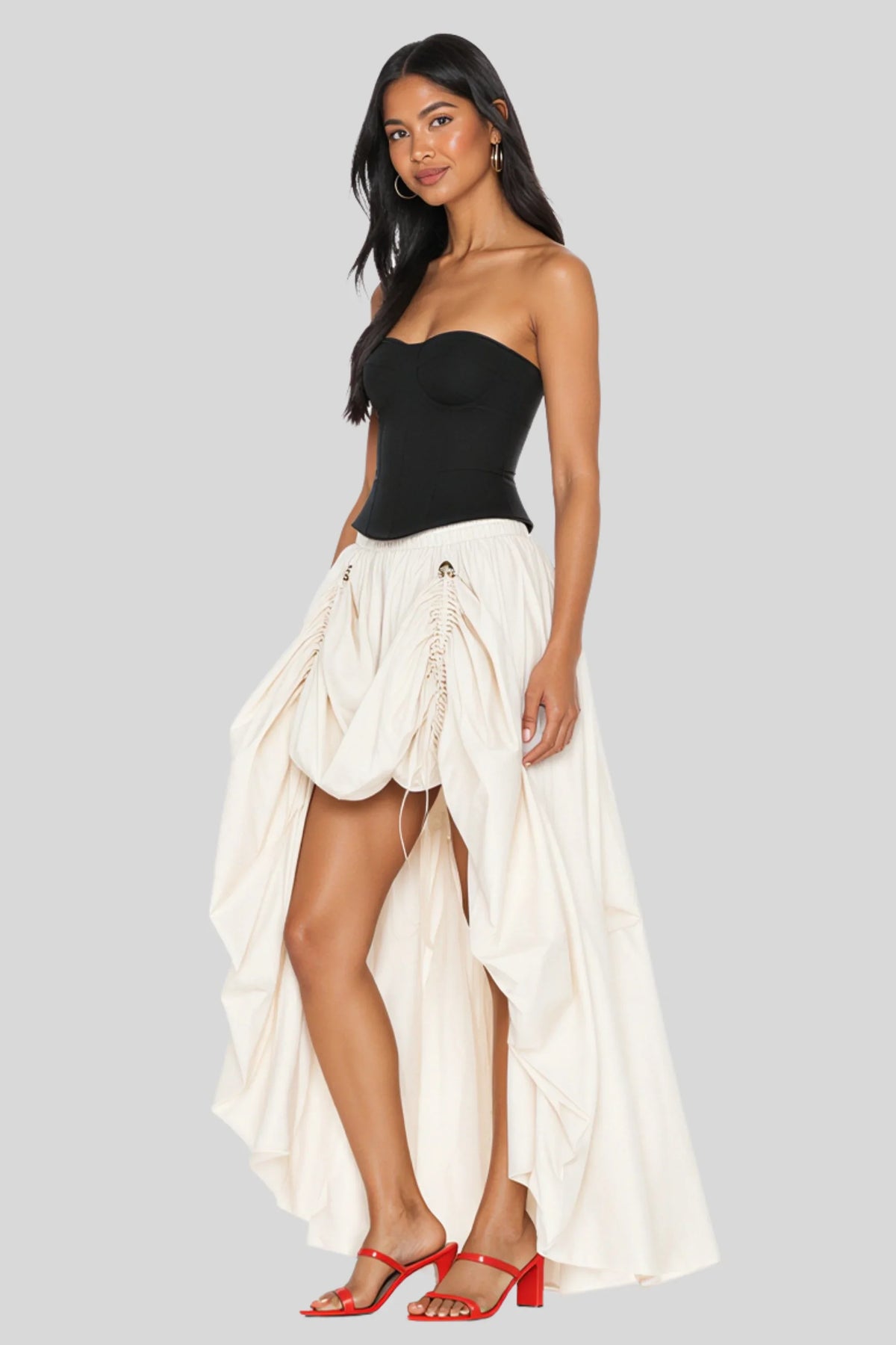 Cream Transformable Drawstring Skirt in Lightweight Nylon Cream