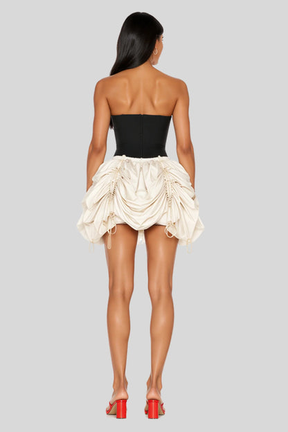 Cream Transformable Drawstring Skirt in Lightweight Nylon Cream