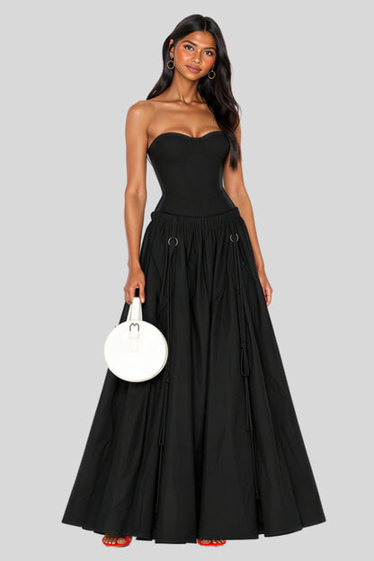 Cream Transformable Drawstring Skirt in Lightweight Nylon Black