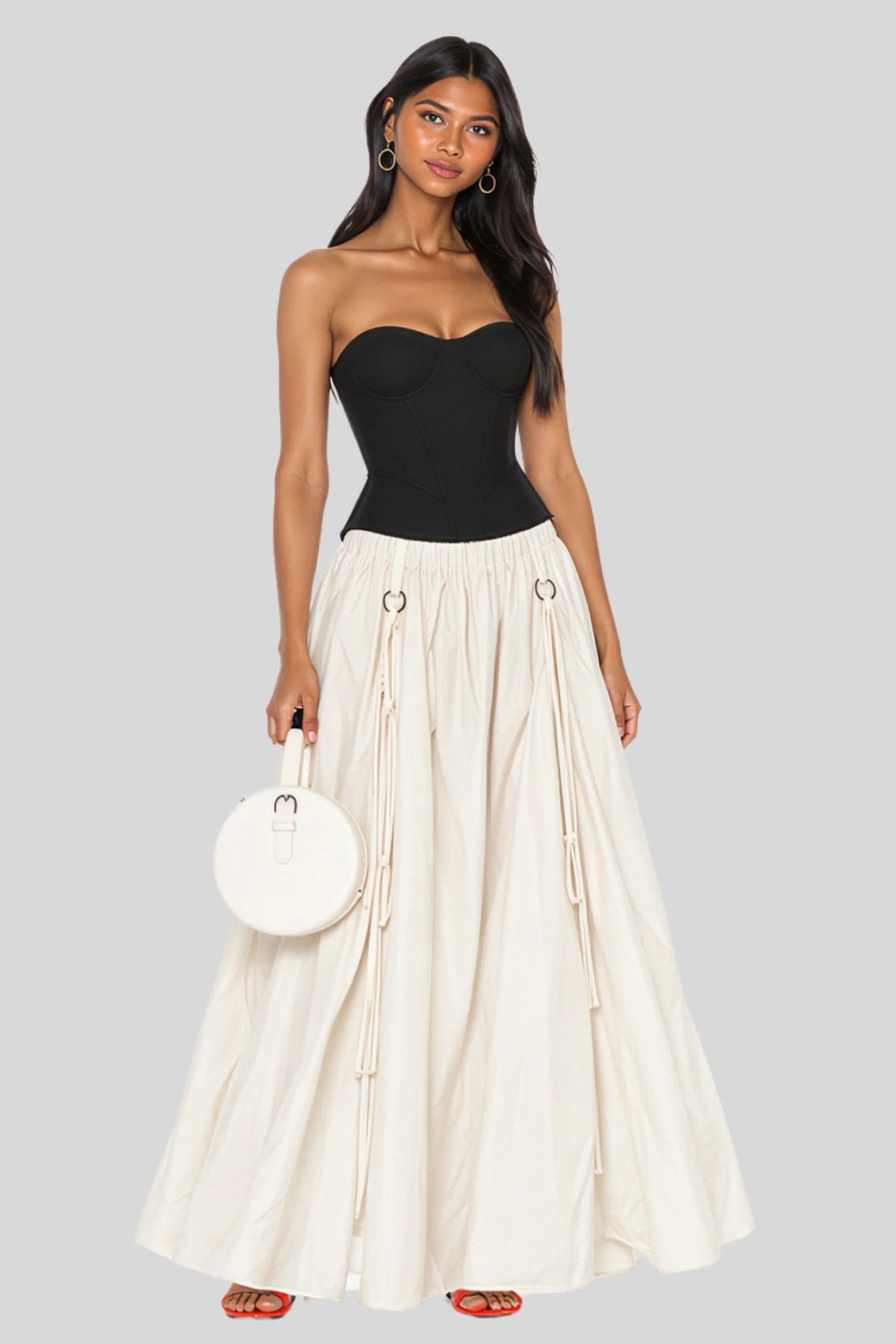 Cream Transformable Drawstring Skirt in Lightweight Nylon Cream