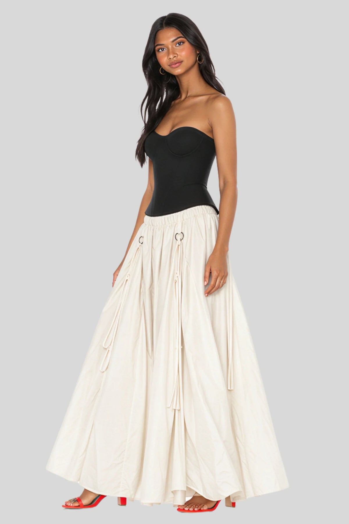 Cream Transformable Drawstring Skirt in Lightweight Nylon Cream