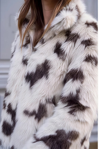 Faux Fur Cow Print Crop Jacket Beige
