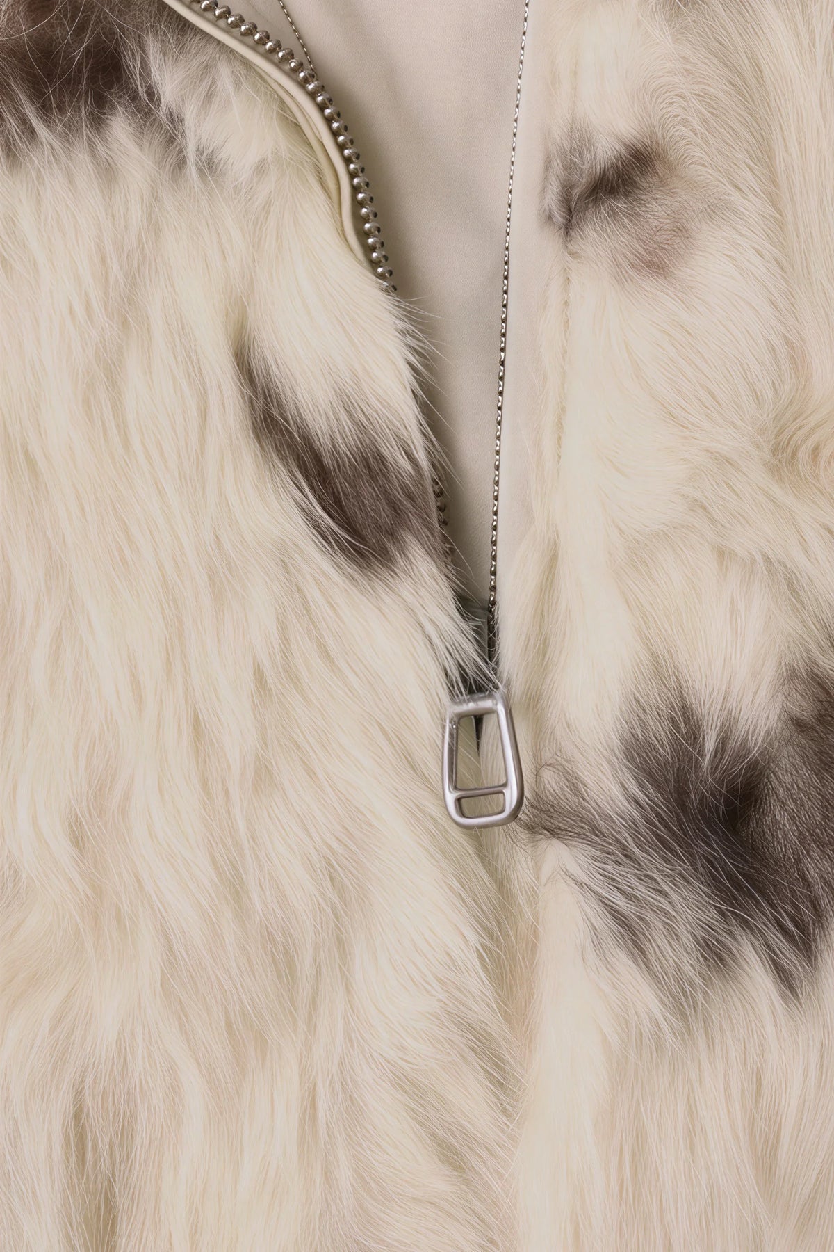 Faux Fur Cow Print Crop Jacket Beige