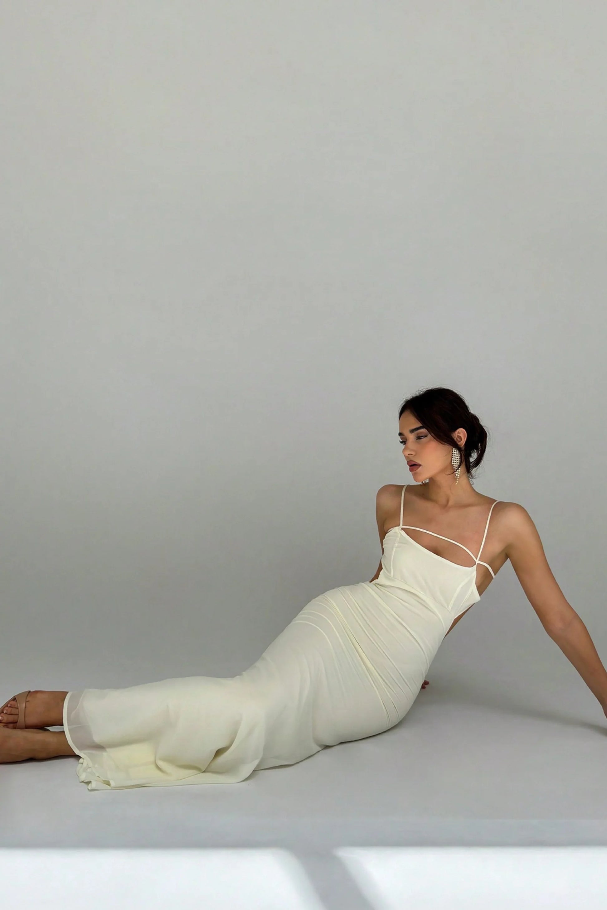 Cut-out fitted maxi dress Ivory