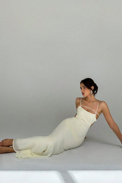 Cut-out fitted maxi dress Ivory
