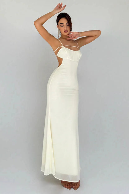 Cut-out fitted maxi dress Ivory