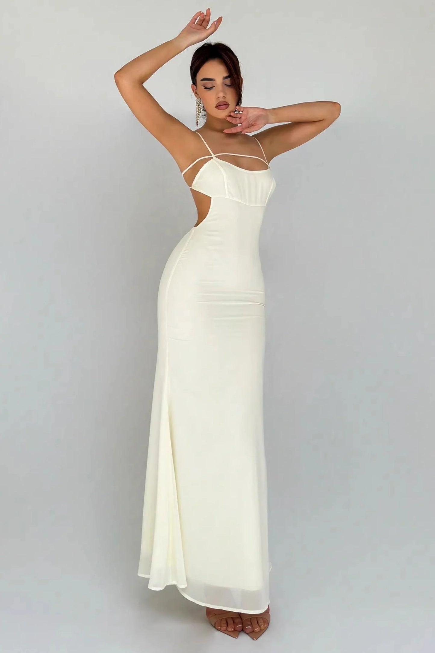 Cut-out fitted maxi dress Ivory