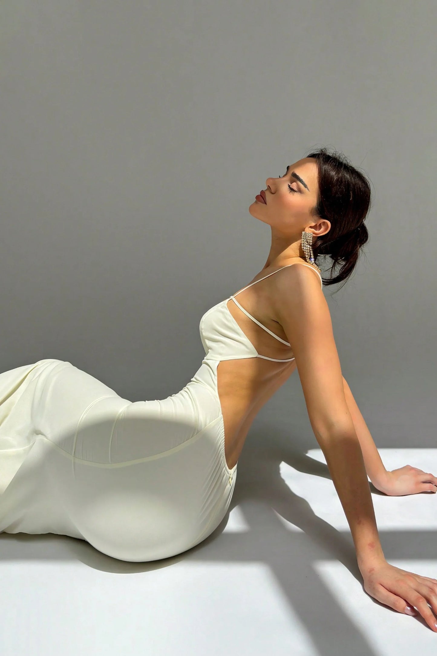 Cut-out fitted maxi dress Ivory
