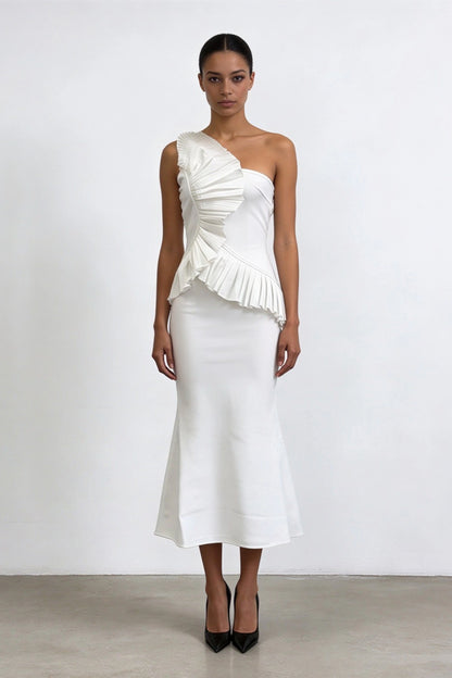 Designer Irregular Off-Shoulder Long Evening Dress