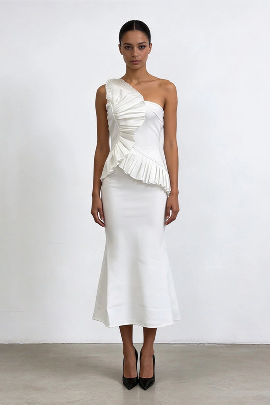 Designer Irregular Off-Shoulder Long Evening Dress