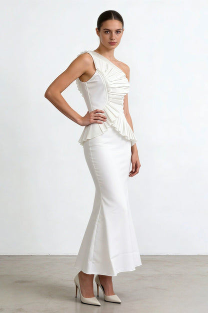 Designer Irregular Off-Shoulder Long Evening Dress