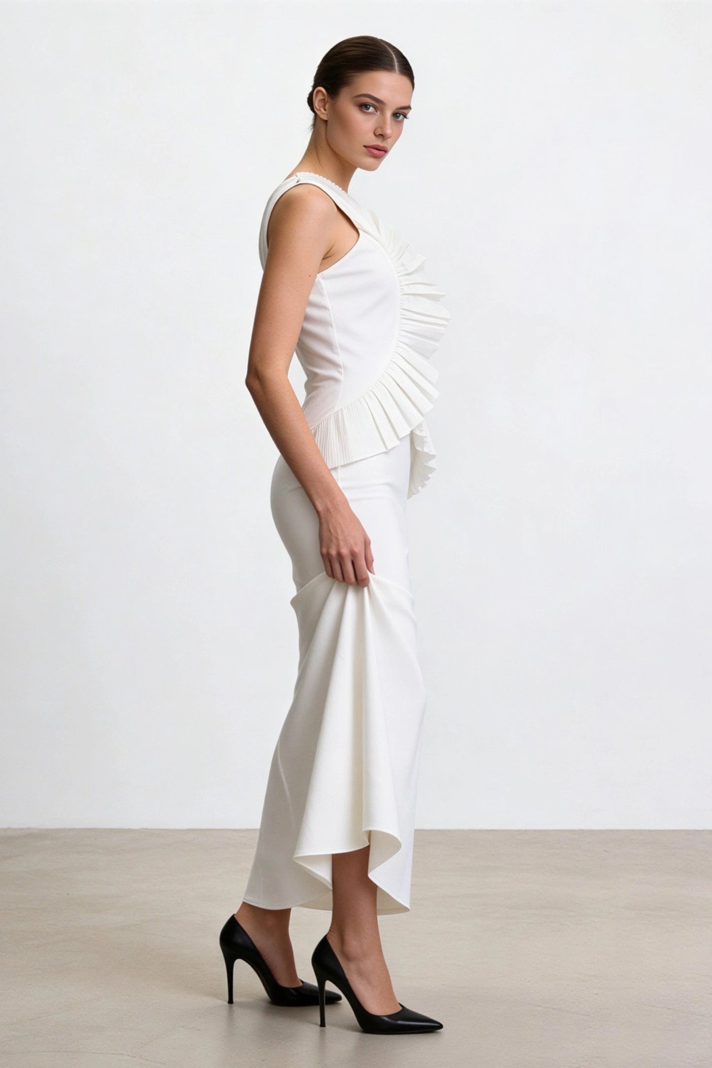 Designer Irregular Off-Shoulder Long Evening Dress