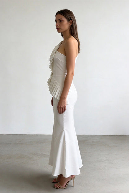 Designer Irregular Off-Shoulder Long Evening Dress