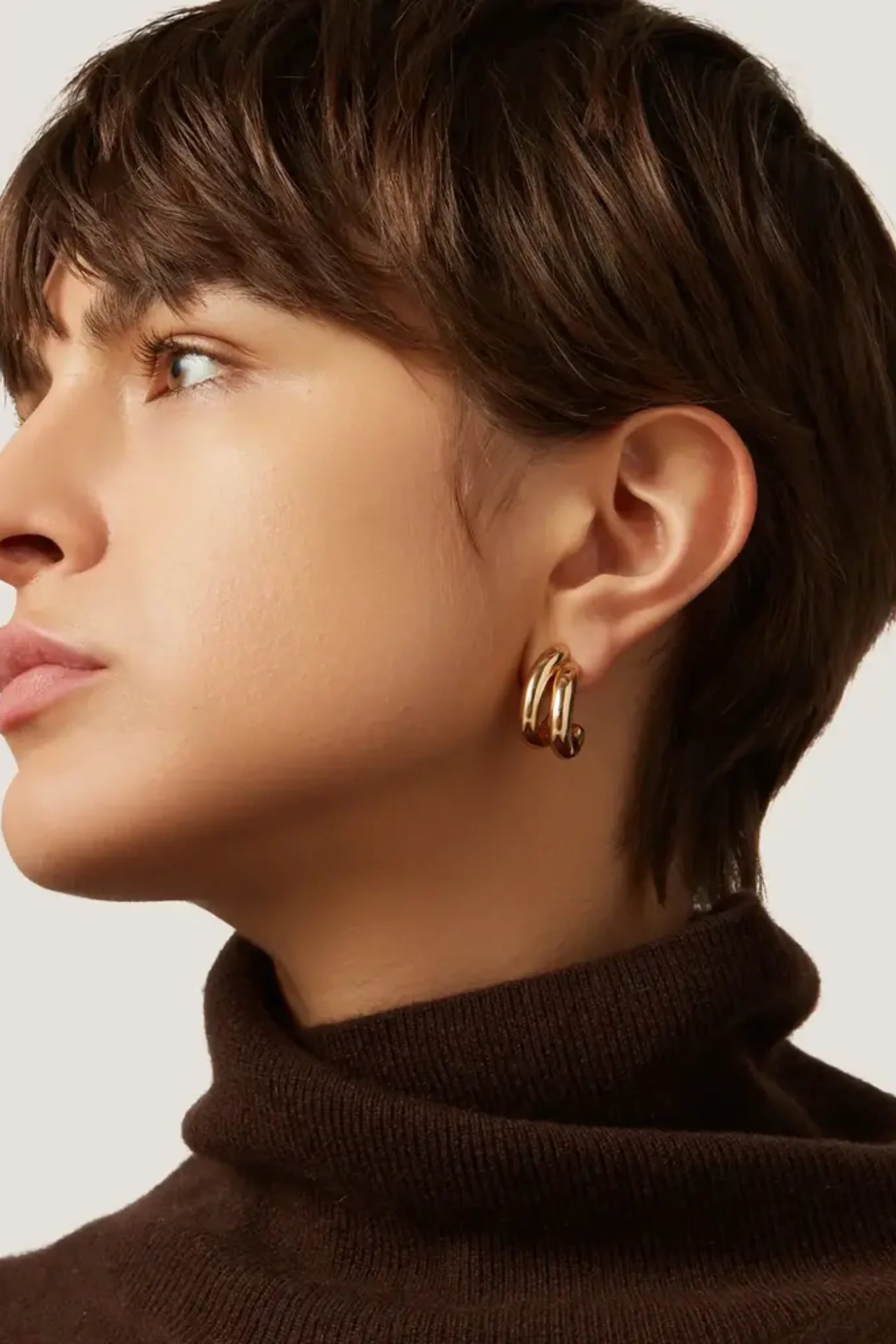 Gold Double-Layer Thick C-Hoop Stud Earrings Gold