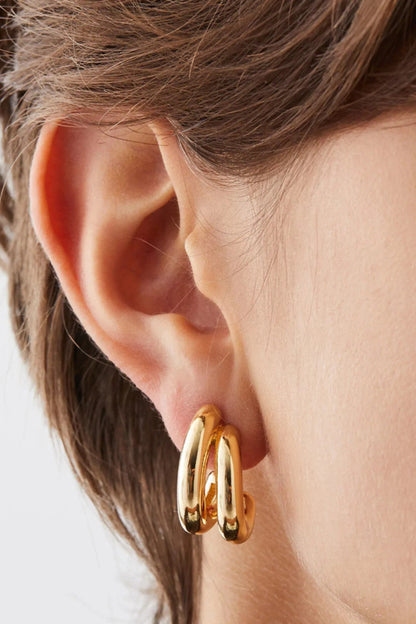 Gold Double-Layer Thick C-Hoop Stud Earrings Gold