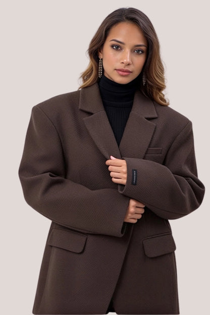 Alzya Elara Chocolate Brown Double Breasted Tailored Blazer 