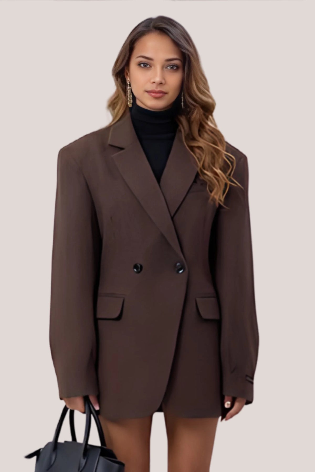 Alzya Elara Chocolate Brown Double Breasted Tailored Blazer (1)