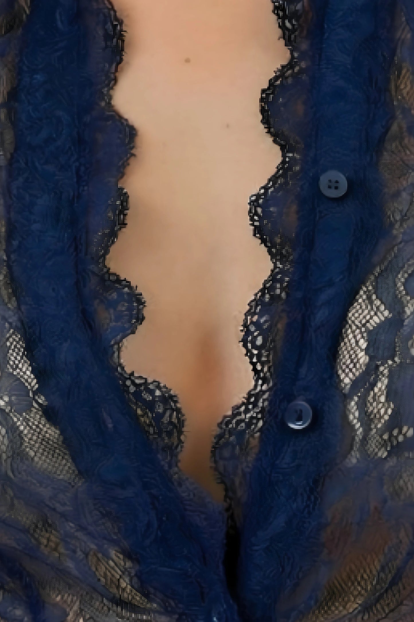 Alzya Elegant Lace Button-Up Shirt Blue