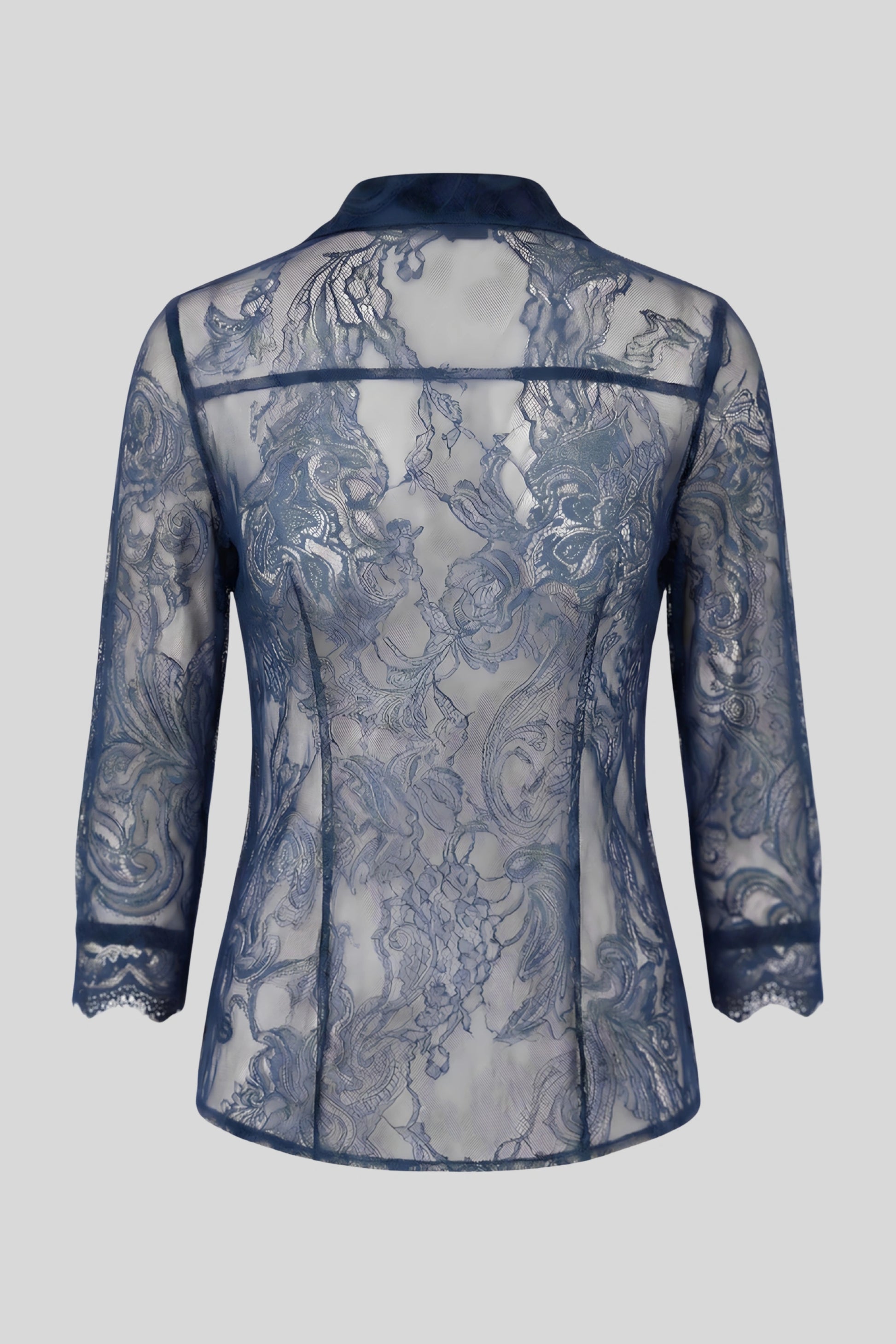 Alzya Elegant Lace Button-Up Shirt Blue