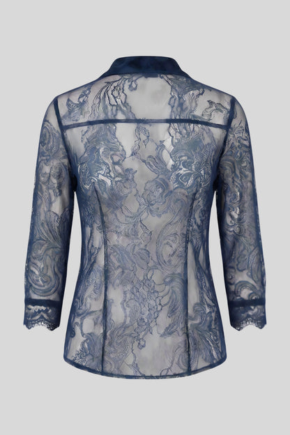 Alzya Elegant Lace Button-Up Shirt Blue