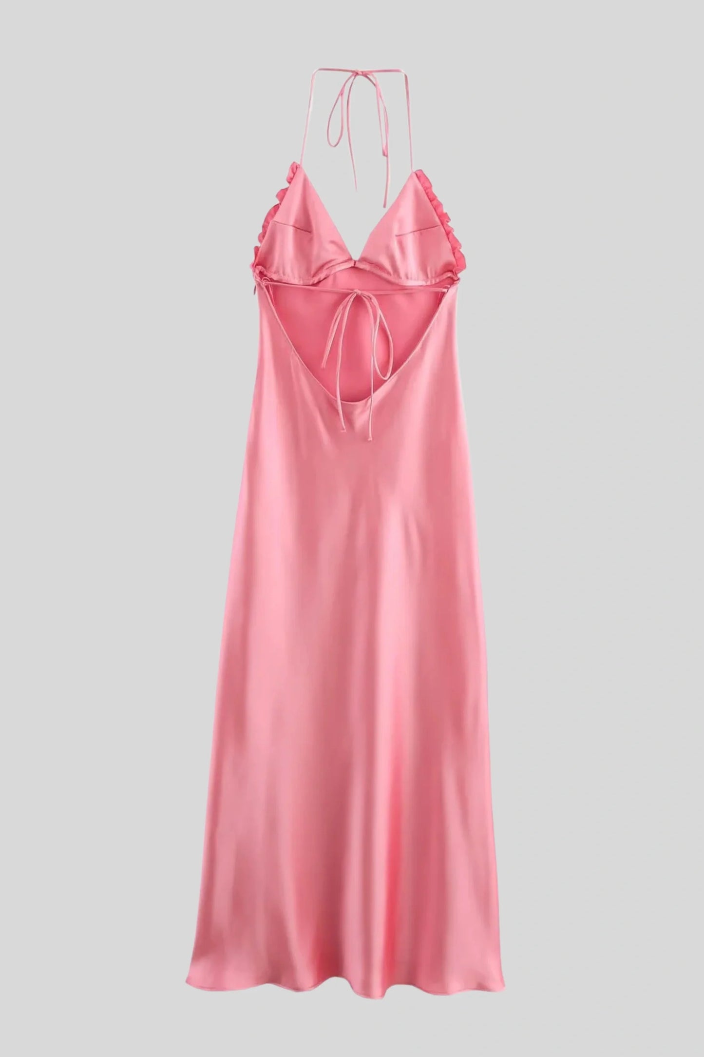 Elegant Satin Silk Slip Dress with Tie Straps Peach