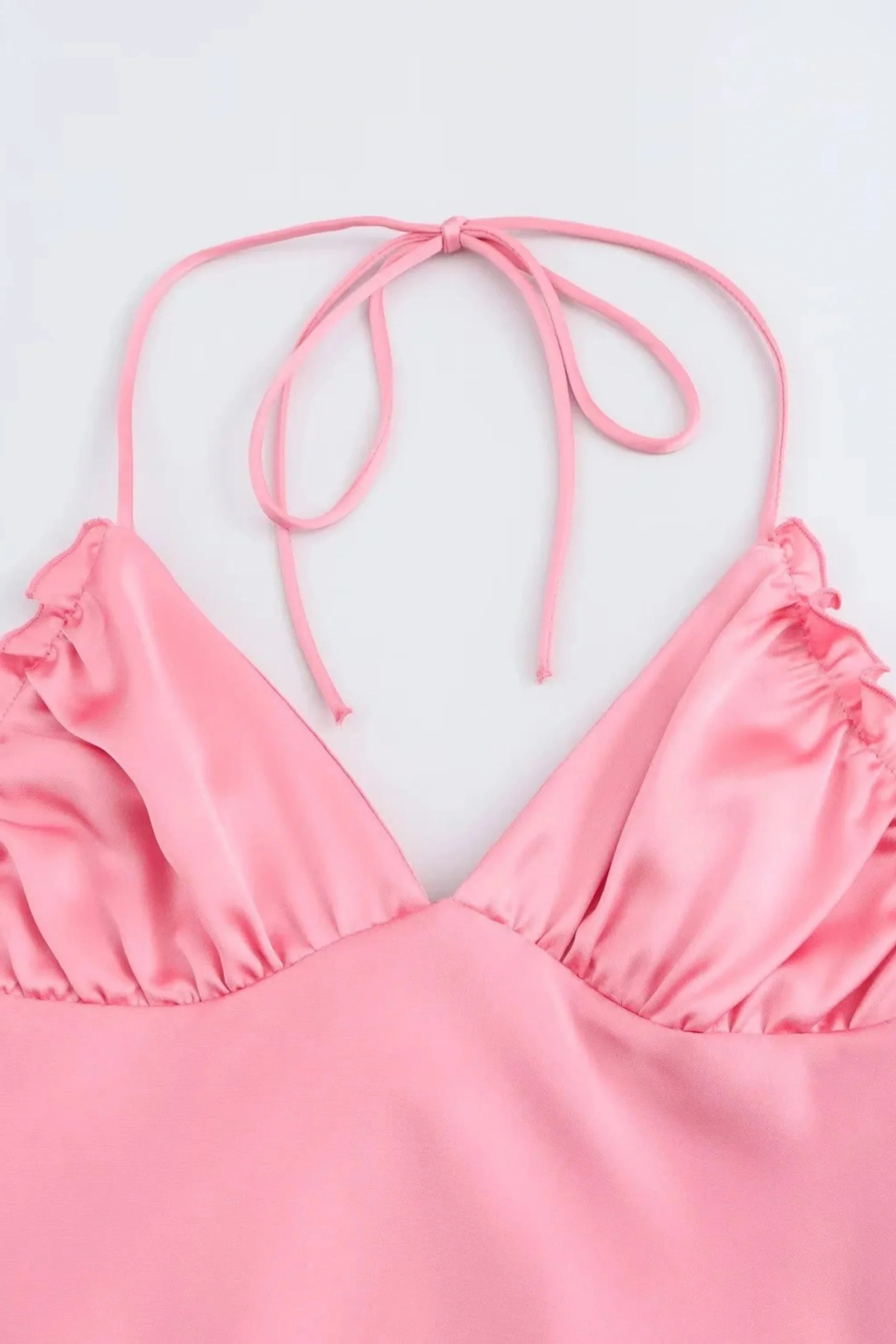 Elegant Satin Silk Slip Dress with Tie Straps Peach