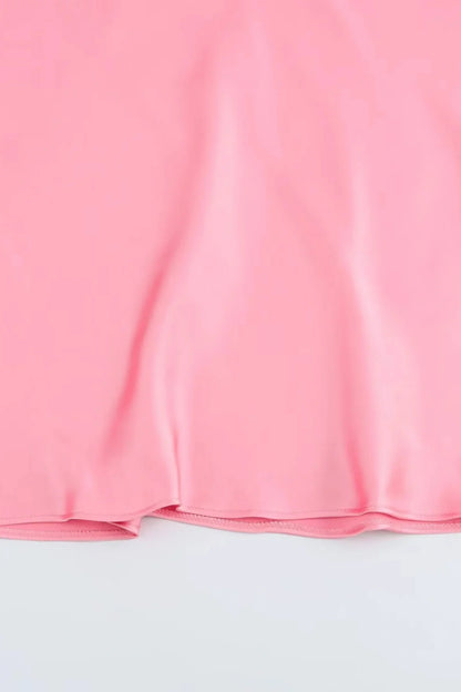 Elegant Satin Silk Slip Dress with Tie Straps Peach