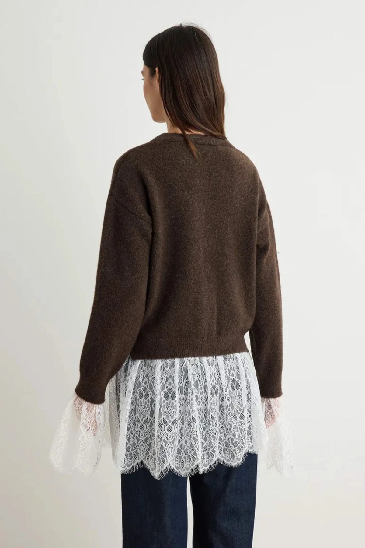 Éloise Chocolate Brown Lace-Trim Knit Cardigan Chocolate Brown