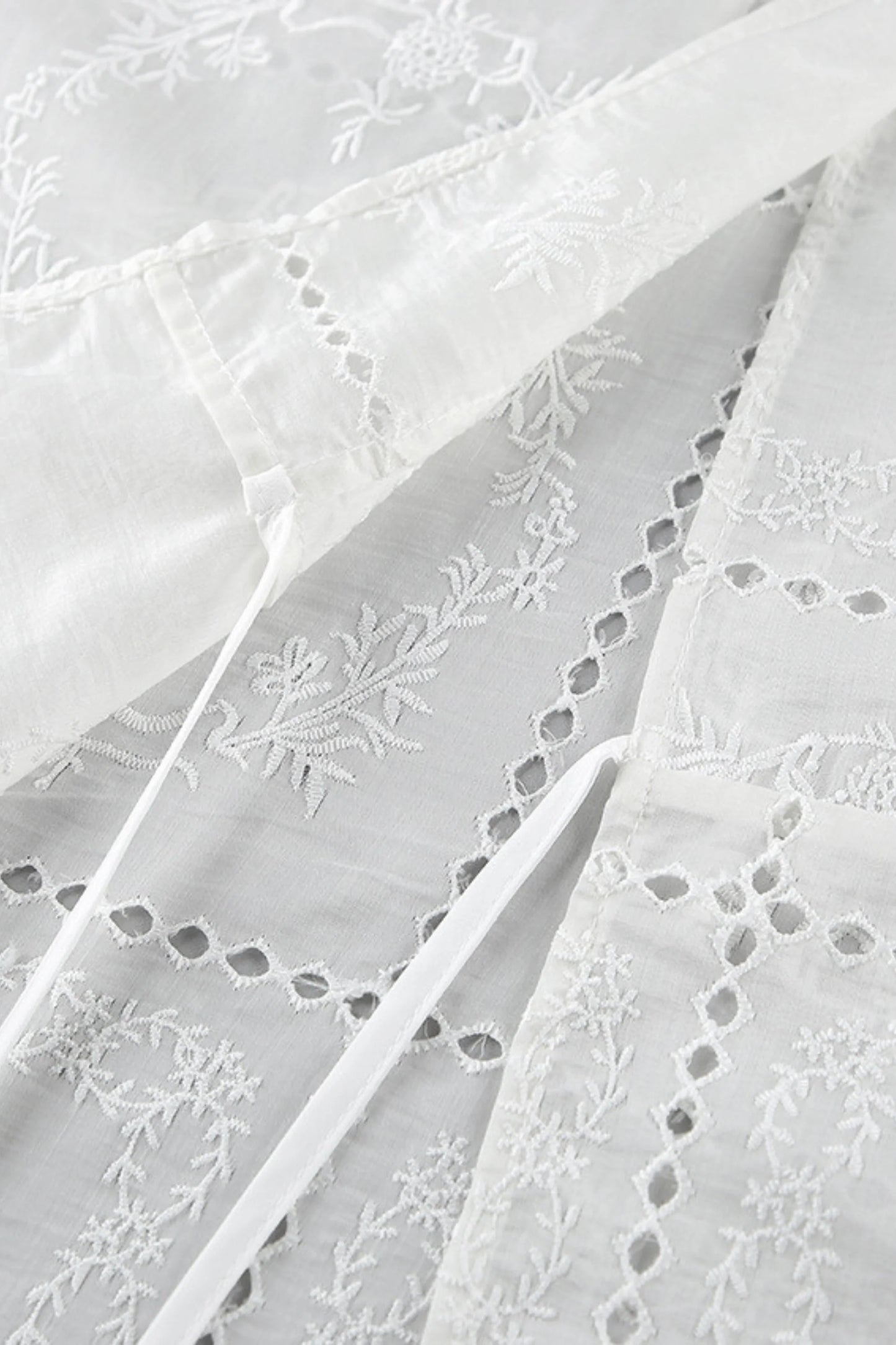 Embroidered Hollow-Out Stand-Collar Short Sleeve Blouse White
