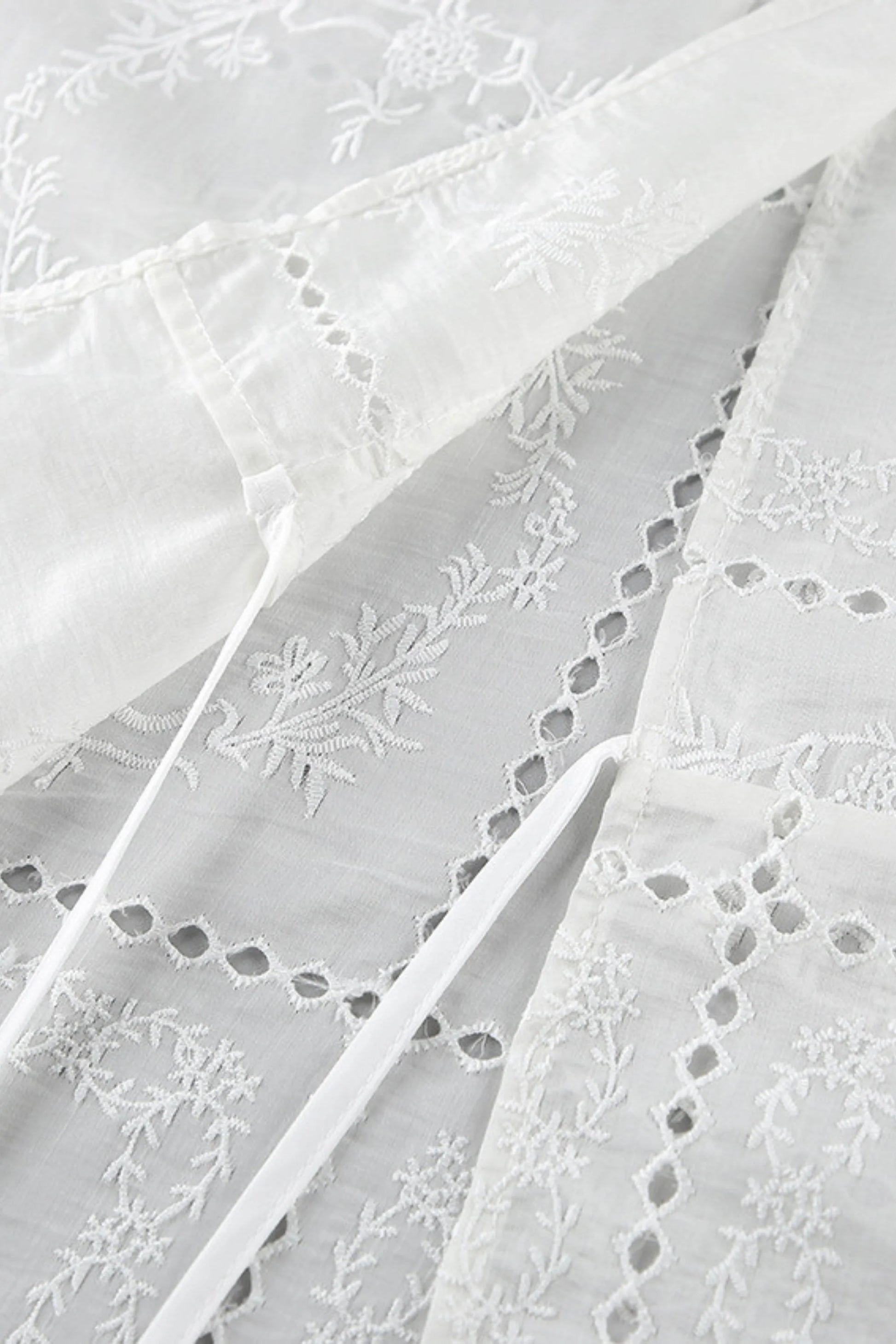Embroidered Hollow-Out Stand-Collar Short Sleeve Blouse White