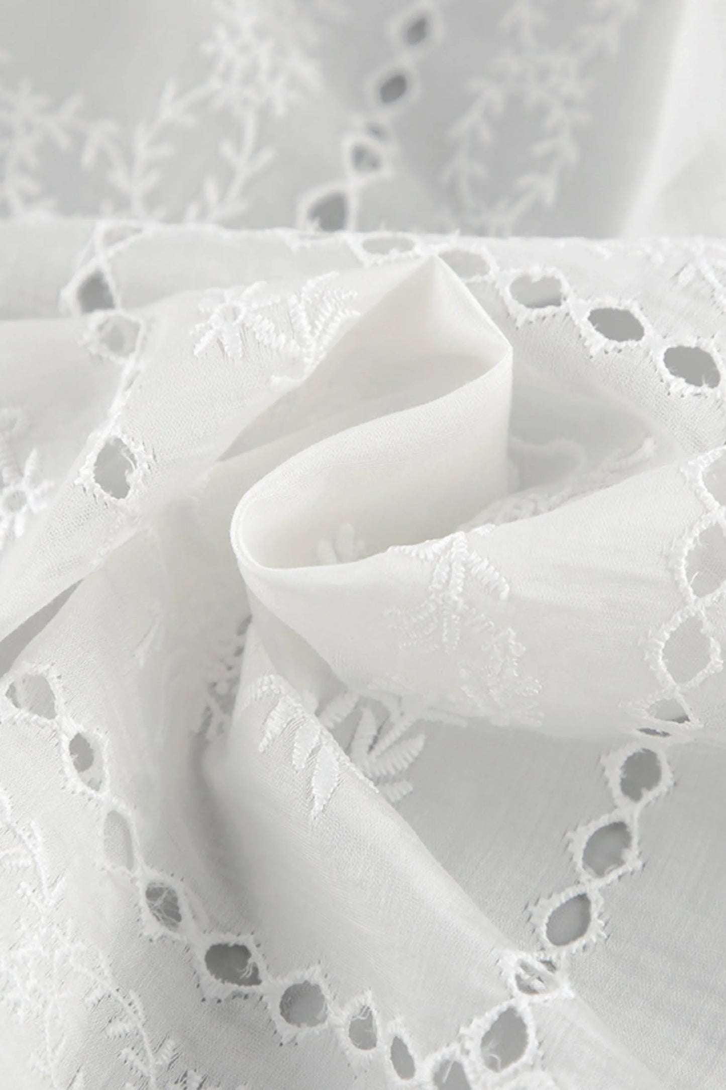 Embroidered Hollow-Out Stand-Collar Short Sleeve Blouse White
