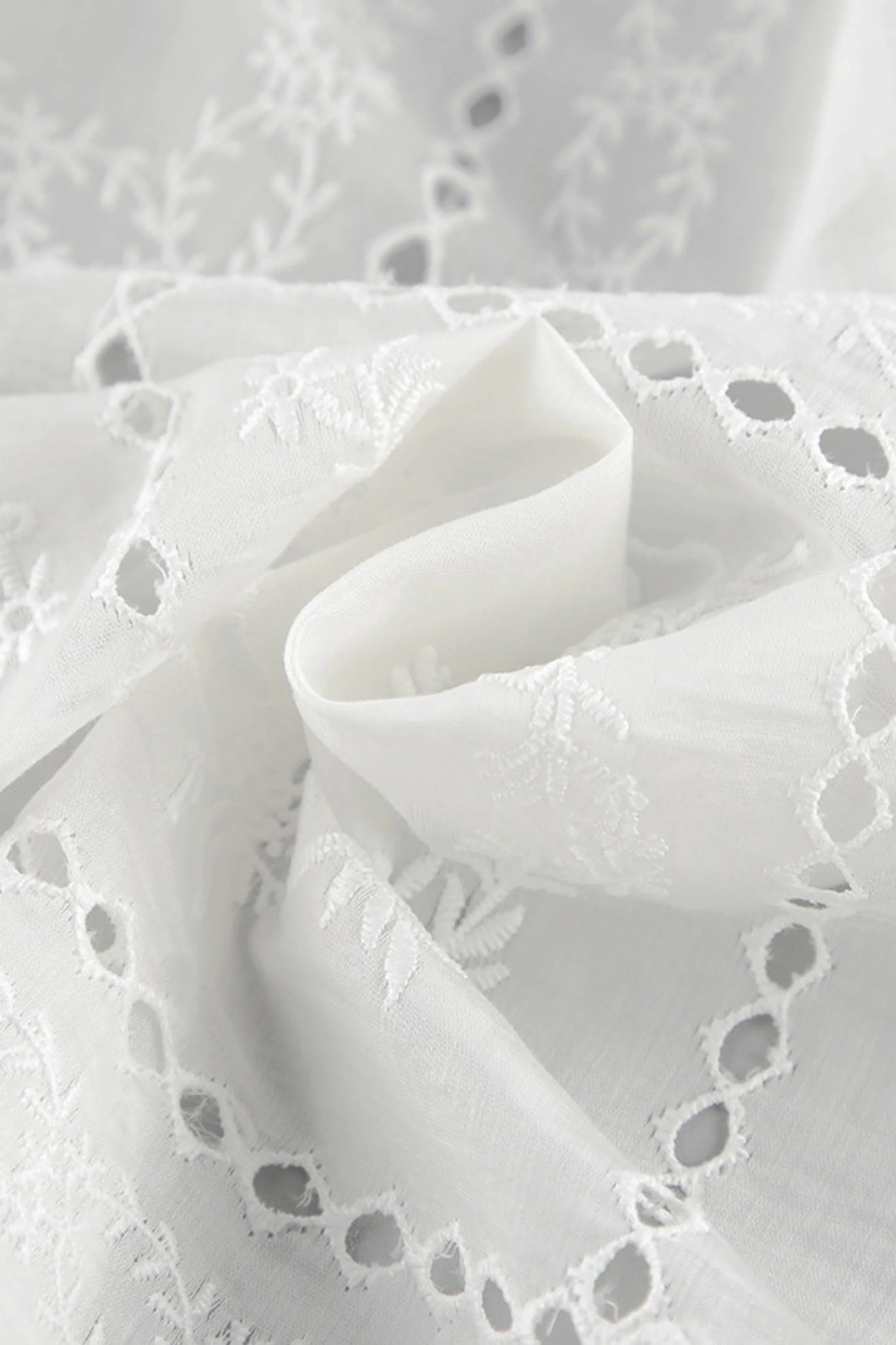 Embroidered Hollow-Out Stand-Collar Short Sleeve Blouse White