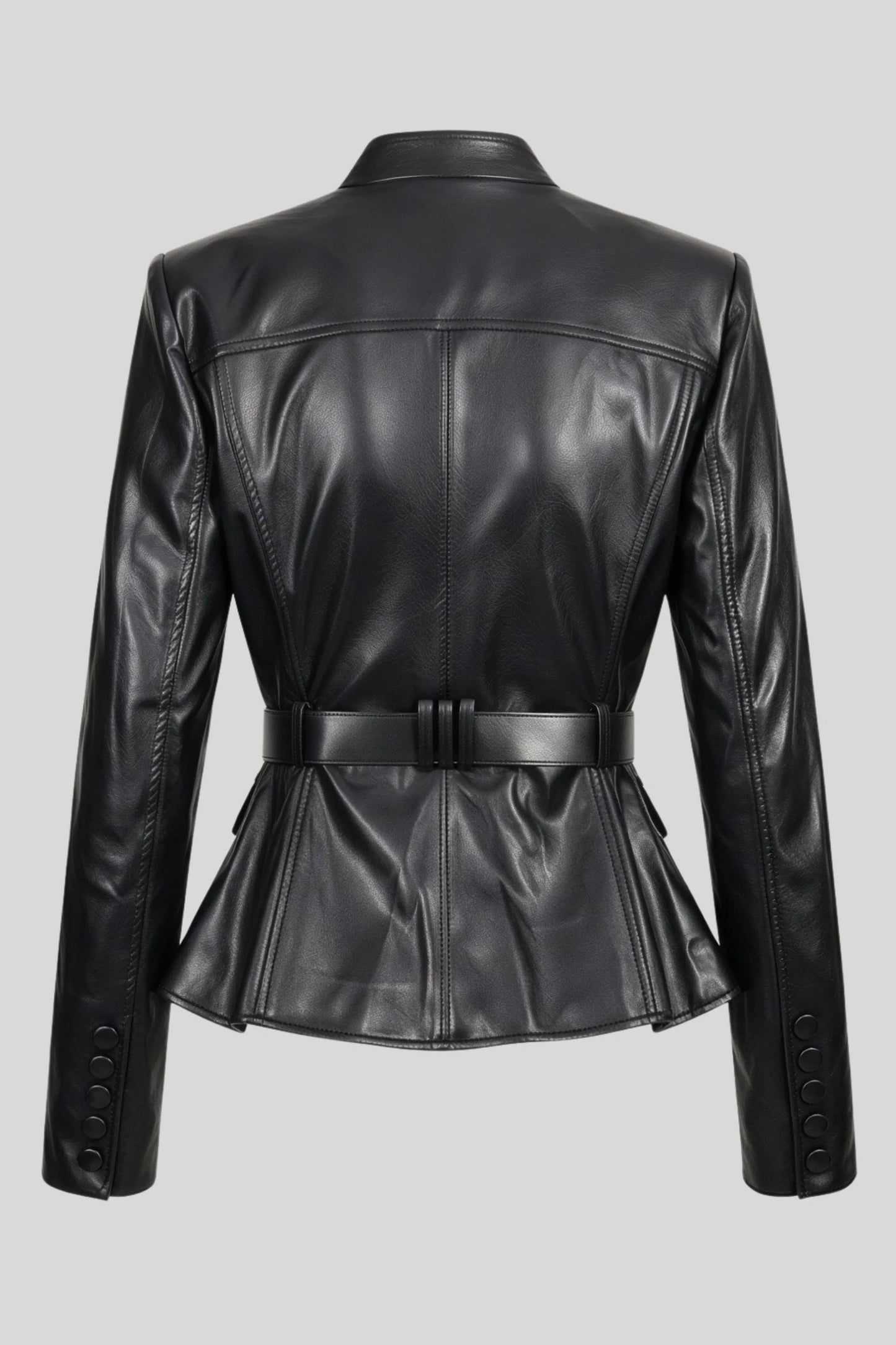 Faux Leather Belted Blazer Black
