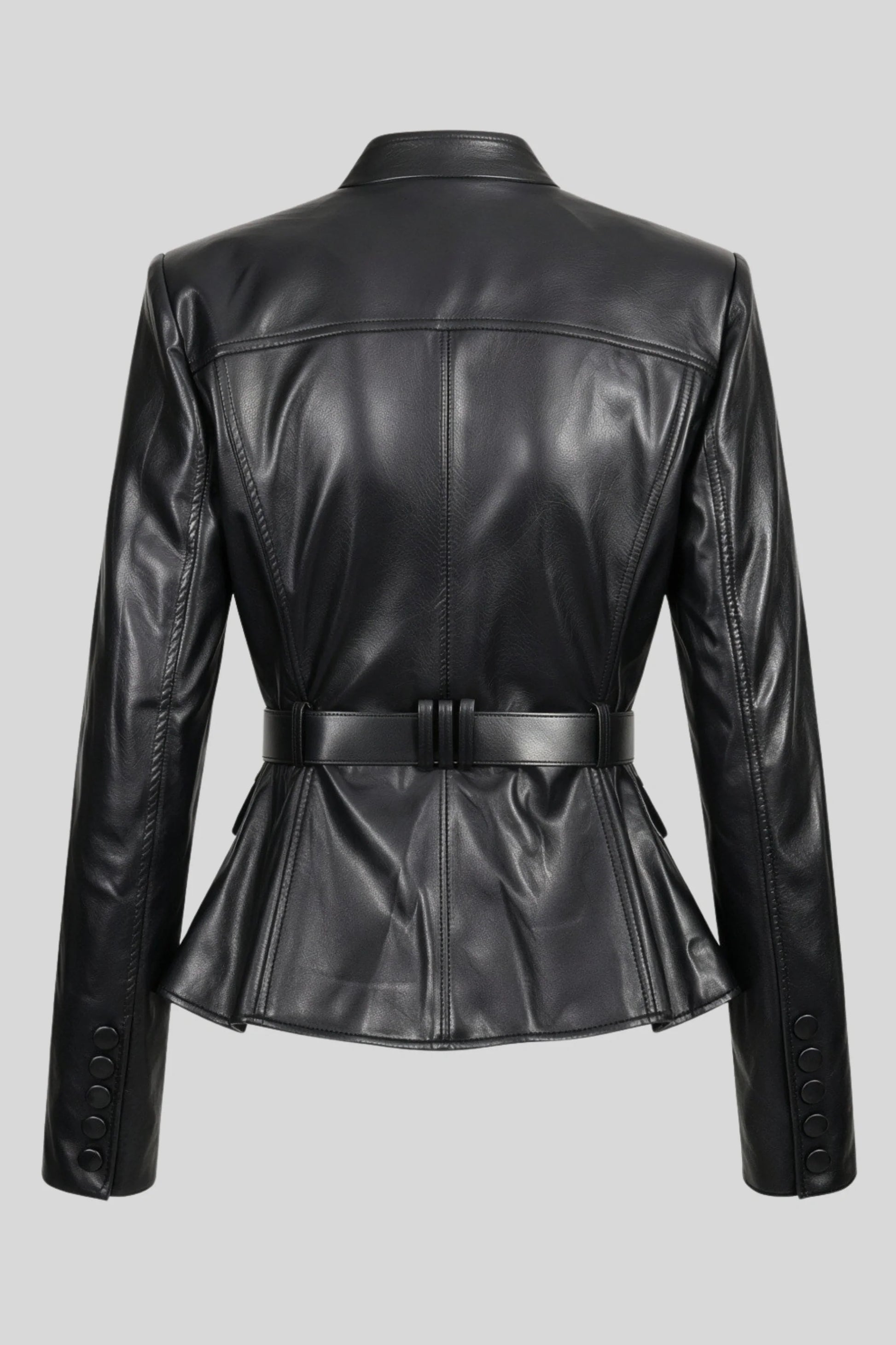 Faux Leather Belted Blazer Black