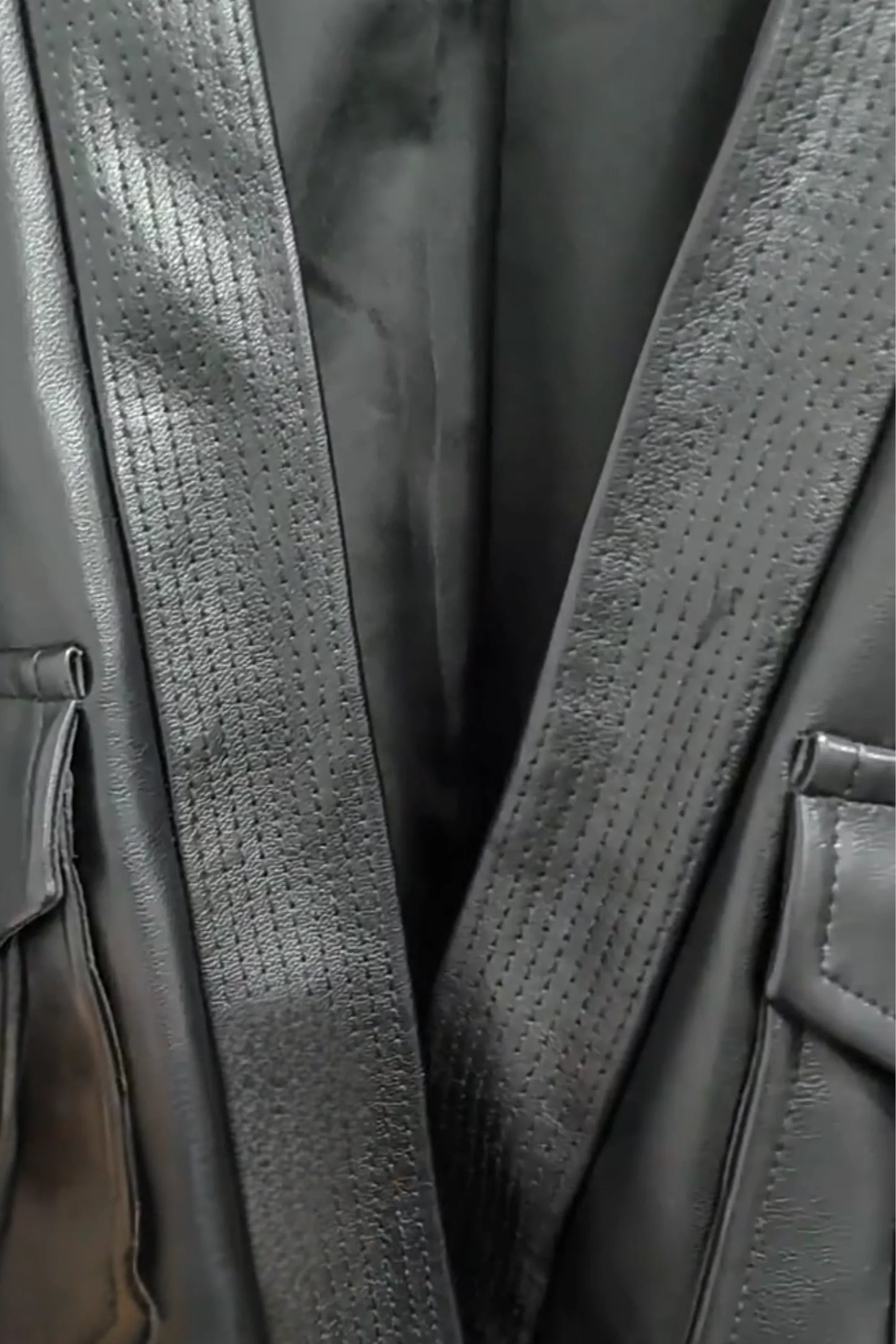 Faux Leather Belted Blazer Black