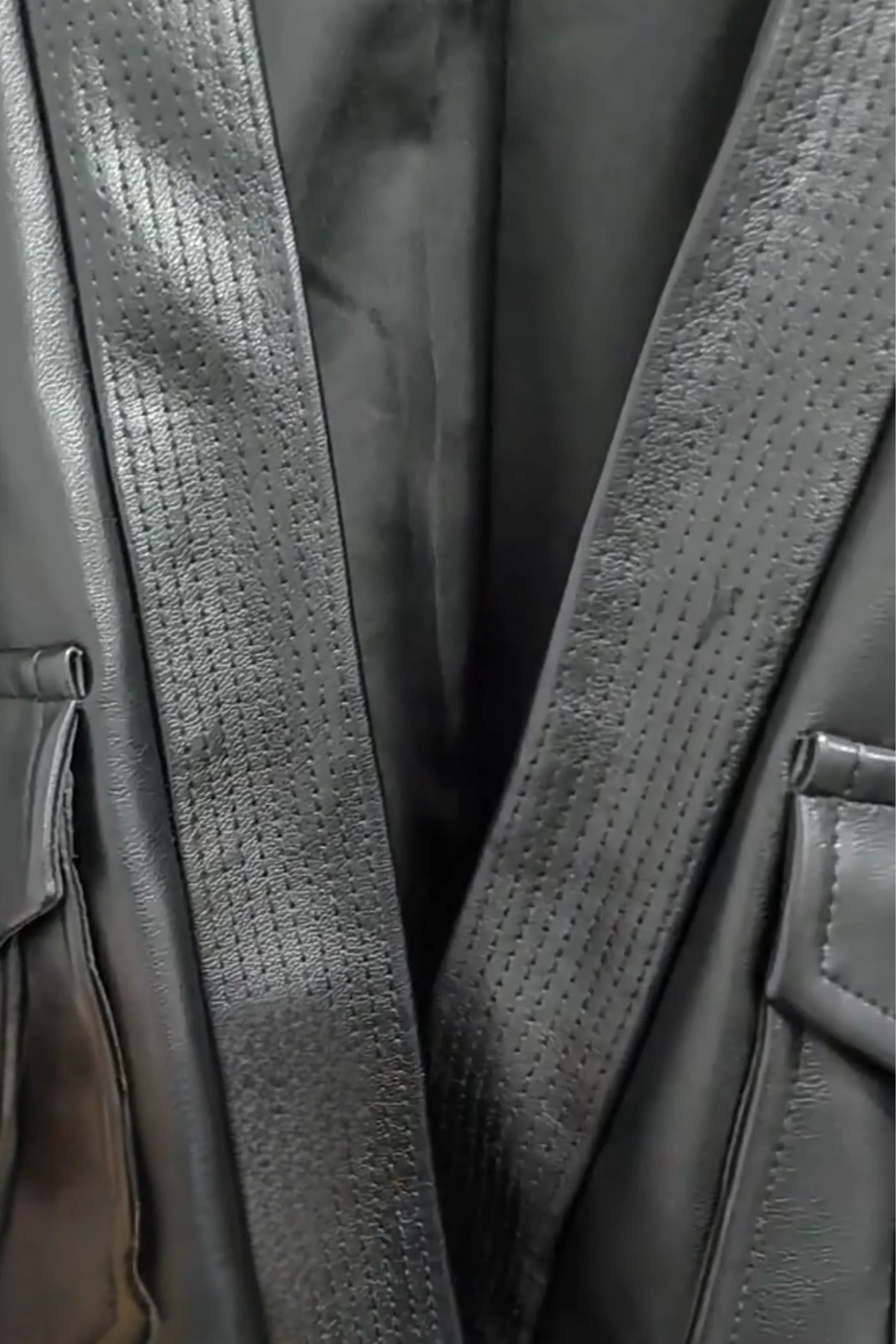 Faux Leather Belted Blazer Black