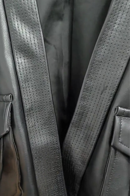 Faux Leather Belted Blazer Black
