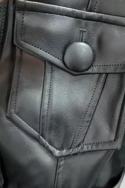 Faux Leather Belted Blazer Black
