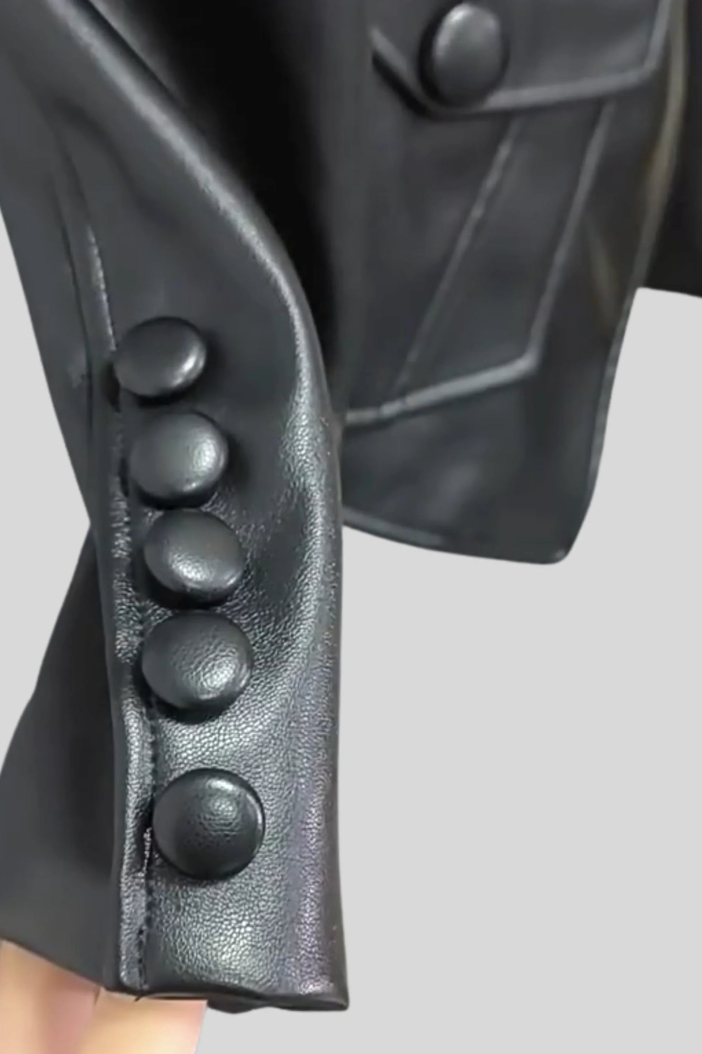 Faux Leather Belted Blazer Black