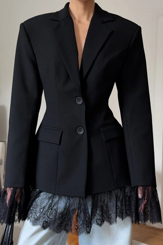 Fitted blazer with lace trim Black