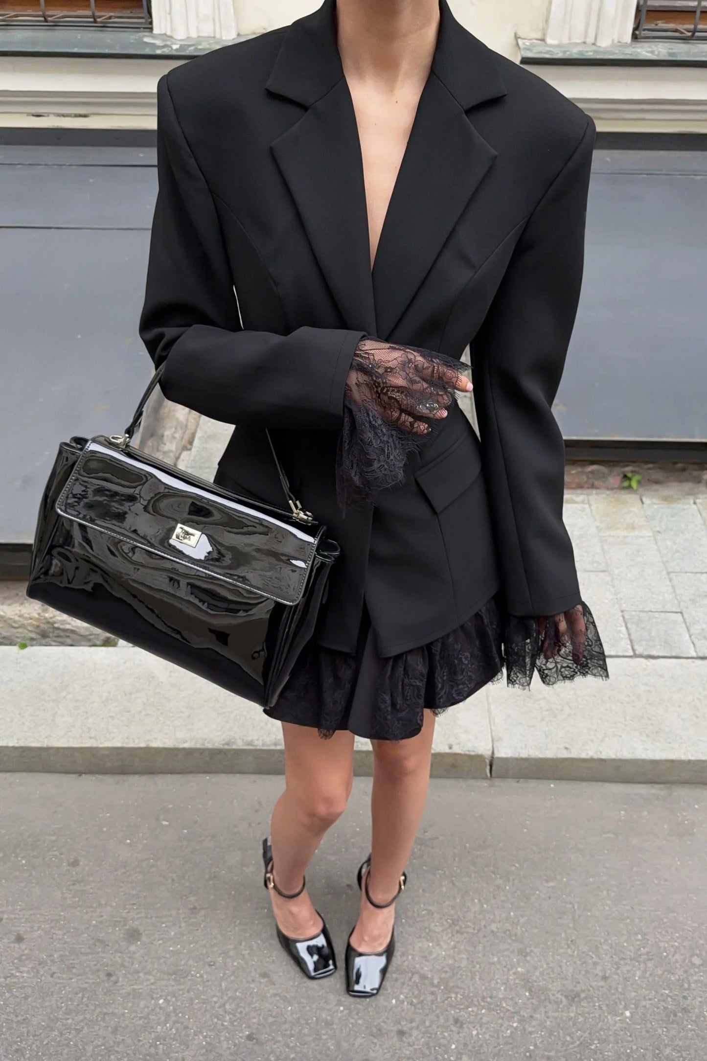 Fitted blazer with lace trim Black